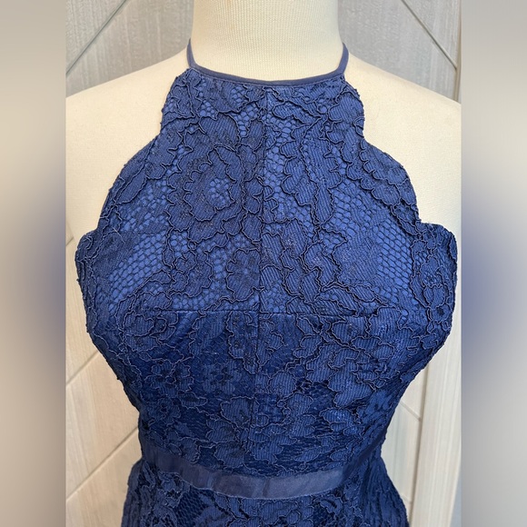 Lulu’s Navy Blue Lace Halter Dress w/Criss Cross Straps Size XS - Picture 6 of 8